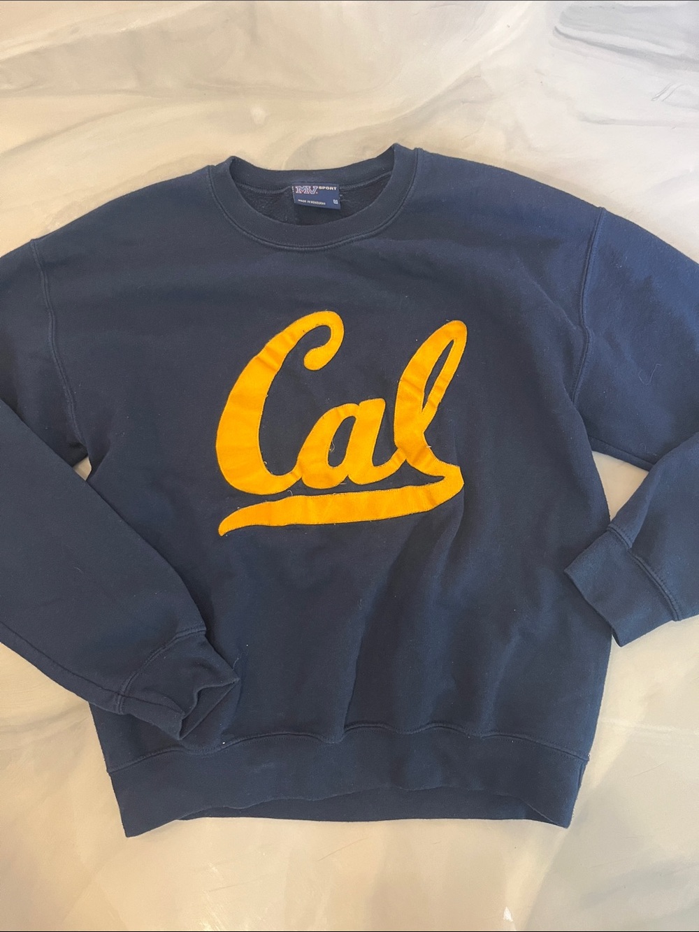 MV Sport Navy Crewneck with Yellow 'Cal' Script Logo